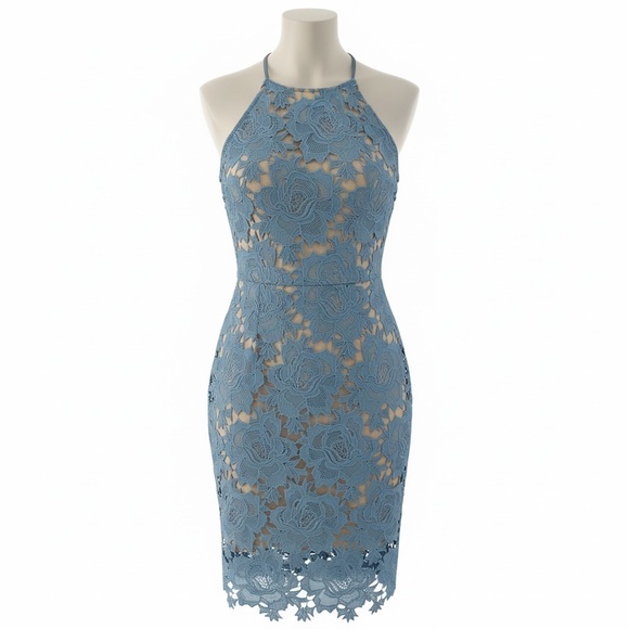 Just Me Dresses & Skirts - Just Me Blue Floral Lace Mini Dress